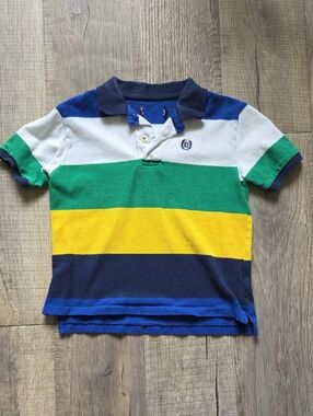 Boys Striped Polo Shirt in Blue, Green & Yellow